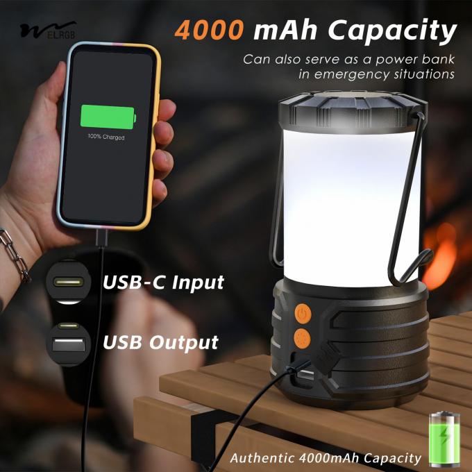 Water Resistant LED Rechargeable Camping Lantern 4000 mAh Capacity 3 Lighting Modes 2- 3