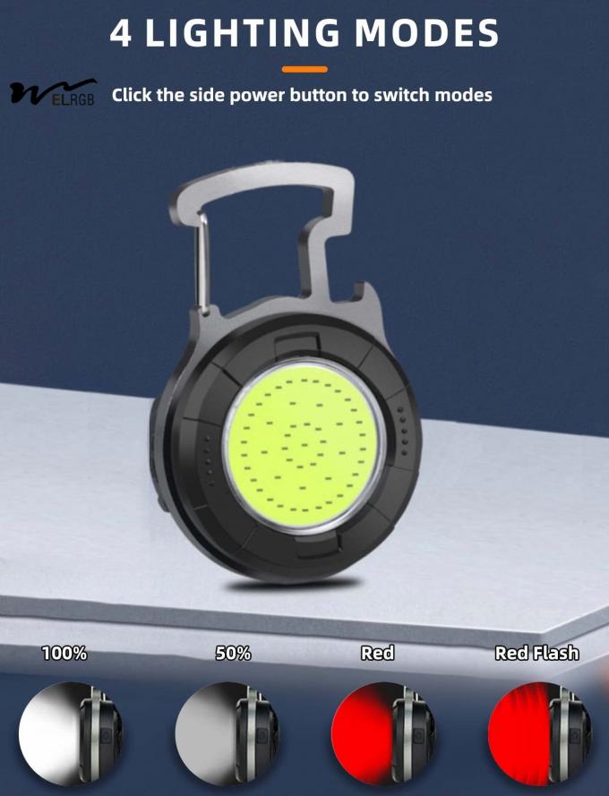 COB Mini Keychain Flashlight Rechargeable LED Torch Pocket Light 4 Modes for Outdoor 5