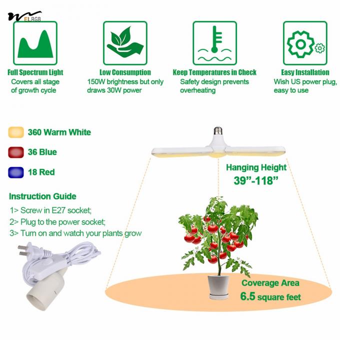 Indoor Plants 150W Sunlike Full Spectrum LED Grow Light Bulb Foldable Plant Growth Lamp 4