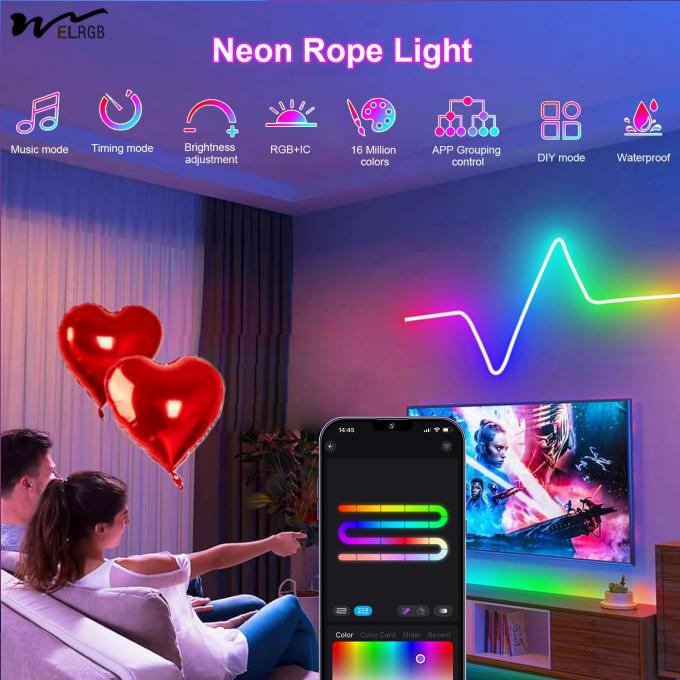 9.8ft Neon Light with USB RGB Smart IC IP65 Waterproof 50LED/M App Controllable 3