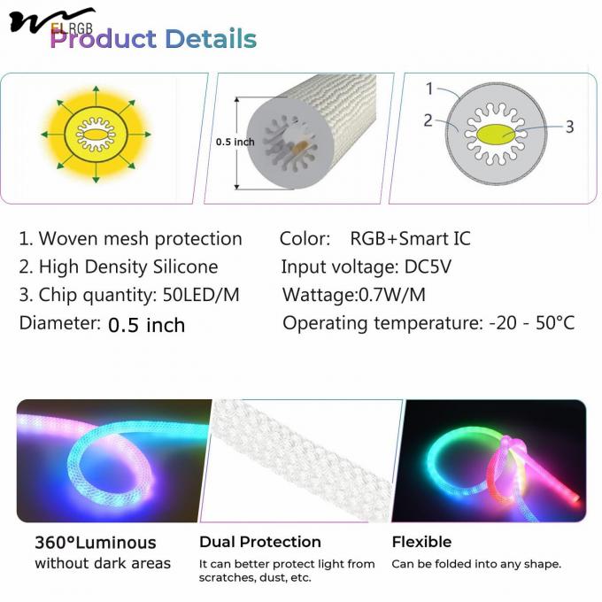 9.8ft Neon Light with USB RGB Smart IC IP65 Waterproof 50LED/M App Controllable 6