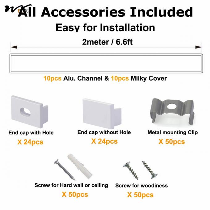 Plus-Size U Shape LED Aluminum Channel System with Milky Cover 10-Pack 6.6ft/2Meter 3