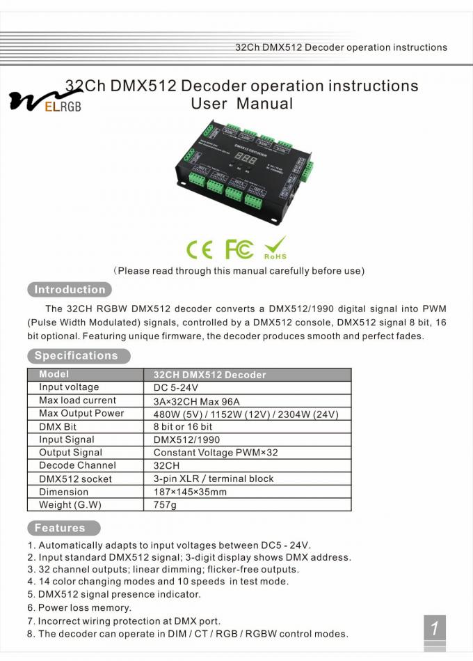 Customizable 32 Channel 96A RGBW DMX 512 LED Decoder Controller for Lighting Solutions 8