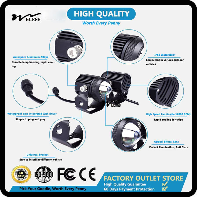 H4 H6 T19 LED Motorcycle Lights IP68 Yellow Fog Lights Hi Lo Beam 5