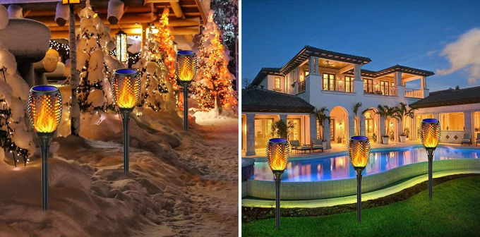 IP65 Waterproof Solar Flame Torch Light 2700K Soft Warm White 18