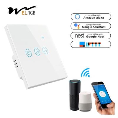 Good price WiFi RF433 3 Gang Touch Switch 10A Three Gang Smart Light Switch online