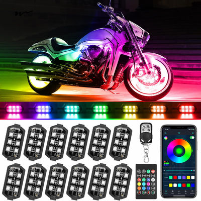 Good price 12 Pcs Motorcycle LED Light Kit APP/RF Control Waterproof 16 Million Color Brake Light online