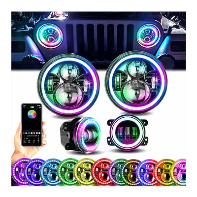 Good price RGB Halo 7 Inch LED Headlight for Jeep Bluetooth APP Control Custom Colors online