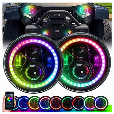 Good price 7 Inch Round Car Headlights with RGB LED Halo High Low Beam Aluminum Sealed Beam Headlamps online