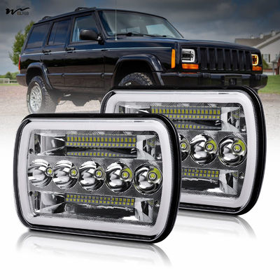 Good price High/Low Beam LED Headlights with Halo Angel Eyes DRL Turn Signal Light 5x7/7x6 Chips online