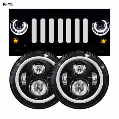 Good price 7 Inch LED Headlights with Turn Signal Amber White DRL and Black Halo Performance online