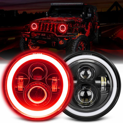 Good price 7 inch LED Headlight DOT Round Headlight with Amber Turn Signal and Hell Red Halo online