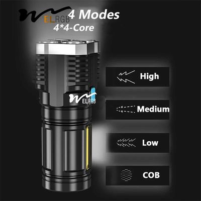 1000 Lumens 4led Rechargeable Cob Flashlight Multifunctional Led Flashlight