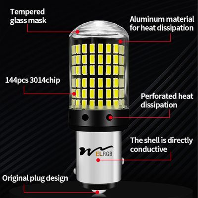 T20 144smd Car Led Bulb 1156 1157 7440 7443 White Yellow Red Light Led Turn Signal Light Driving Reverse Brake Light Bul